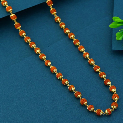 PICCOTI 5 Mukhi Rudraksha Mala with Gold Plated Caps for Neck Wearing | 7 mm, 54 beads Rudraksha Necklace