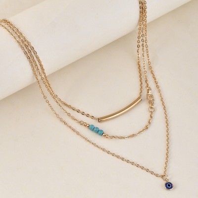 Voylla Evil Eye Blue Charms and Gold Plated Multi-layered Necklace Gold-plated Plated Brass Necklace