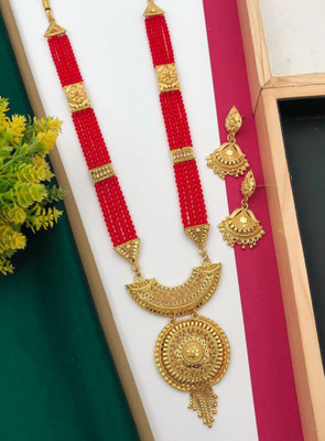 Krishna Enterprise Alloy Gold-plated Red Jewellery Set(Pack of 1)