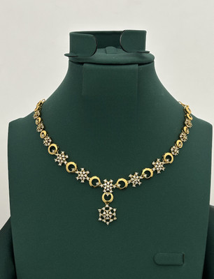 Influtive Traditional Wedding Wear Necklace/Jewellery Set For Women and Girls Cubic Zirconia Gold-plated Plated Brass Necklace Set