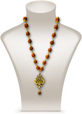 DARIDRA BHANJAN Shiv Trishul mala Gold-Plated Lord Shiva Locket rudraksha moti Wood Pendant Set Rudraksha Necklace