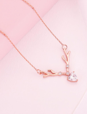 GIVA 925 Rose Gold Deer Heart Necklace|Lifetime Plating|6 Month Warranty Zircon Rhodium Plated Sterling Silver Necklace