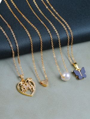BOGHRA SALES Combo Pack of 4 Necklace Chain for Girls-women Pearl, Diamond Gold-plated Plated Alloy Necklace