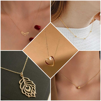 ELCETRATD JEWELLERY shimmering beautiful locket and pendant set for women Gold-plated Diamond Stainless Steel Locket Set