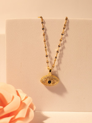 RaasRani Jewels 14Kt Gold-Plated Evil Eye Pendant Necklace Cubic Zirconia Gold-plated Plated Stainless Steel Chain
