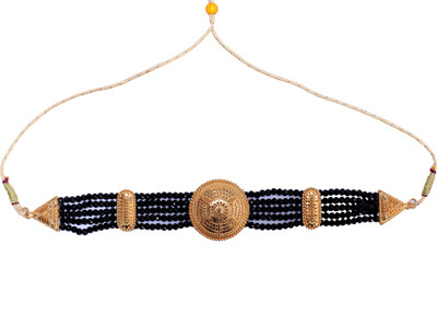 Uttarakhand Handicrafts Traditional Gold-Plated Black Beads Choker Necklace with Round Floral for Women Crystal Gold-plated Plated Alloy Choker