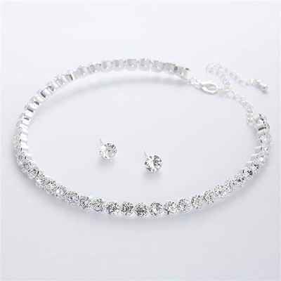 Vishal Creations Silver Chain Single Line Diamonds Studded Party Wear Brass Choker Cubic Zirconia Gold-plated Plated Alloy Choker