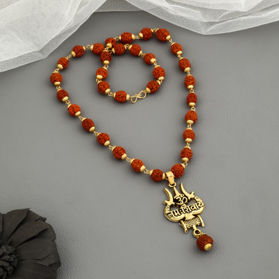 nilkanth Om namah shivay trisul locket with gold plated rudraksha chain Gold-plated Plated Brass Chain