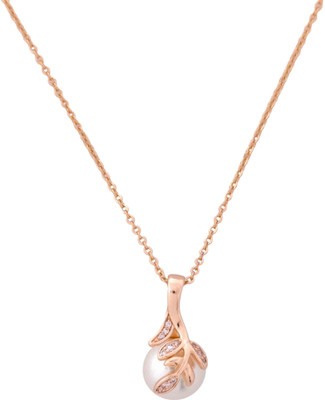 ZIRCON JEWELS Classic Pearl Drop Pendant Necklace For Women & Girls | Gift Box Ready Cubic Zirconia Gold-plated Plated Copper Chain Set