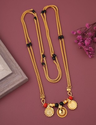 SHREEJI FASHION JEWELLRY 1 GRAM GOLD PLATED 30 IN LONG DOUBLE THAK CHAIN VATI MANGALSUTRA FOR WOMEN. Brass Mangalsutra