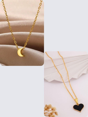 Dressberry SET OF 2 PENDANT CHAIN FOE GIRLS AND WOMEN Gold-plated Plated Brass Necklace Set