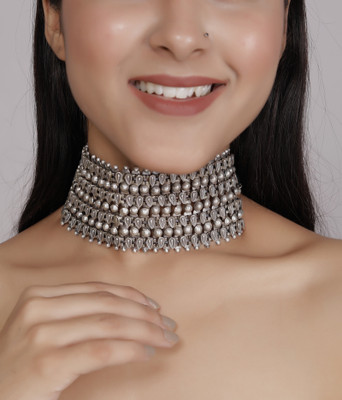 Haniya Arya Fringe Choker Black Silver Plated Brass Choker
