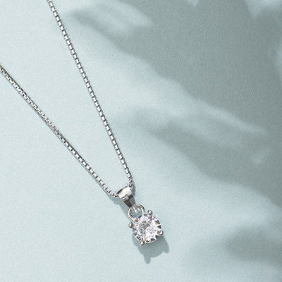 ZAVYA PEN-30013-C Rhodium Cubic Zirconia Sterling Silver Pendant Set