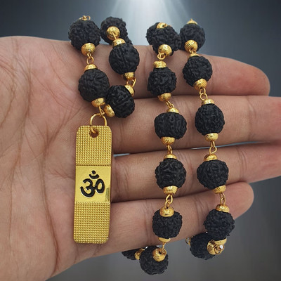 A1 yashvriddhi Most Demanded Shiv Symbol Dotted Locket Pendant With Mala Beads Gold-plated Plated Brass, Wood Chain
