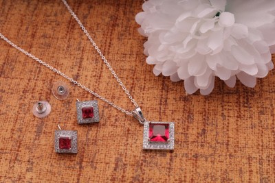 GANGA FASHION JEWELLERY stylish & fancy Silver Stone Pendant women & Girl. Sapphire Silver Plated Stone Chain Set