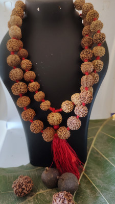 Shiv Aastha Original Nepali 7Mukhi Rudraksh JaapMala With 2Pc. 5Mukhi & RudrakshFruits 54+1 Beads Wood, Rudraksha Necklace