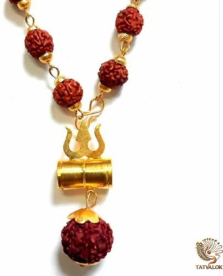TATVALOK Gold Plated Rudraksha Mala with Trishul & Damru Pendant for Men & Women Rudraksha Chain