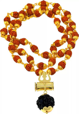 Heer Collection Rudraksha/Trishul/Damru Inspired Mala Pendant Set For Men & Women Gold-plated Plated Brass Chain