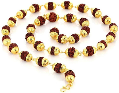 SHRI ASTHA VINAYAK Origional 6mm Natural Rudraksha Japa Mala Wood Chain Gold-plated Wood Chain