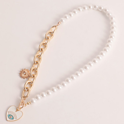 DESTINY JEWEL'S Gold Plated Evil Eye Clavicle Chain Heart & Sunflower Geometric Pendant Necklace Pearl Gold-plated Plated Alloy Necklace