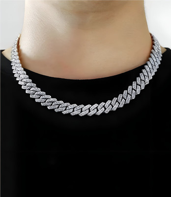 Ruhi Collection Mc Stan Chain For Boys Men Cuban Link Chain American Diamond HipHop Rapper Chain Cubic Zirconia Titanium Plated Stainless Steel Chain