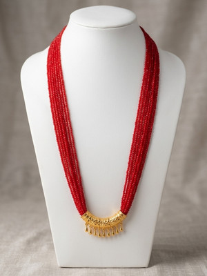 KRISH Nepali Red C Tilhari Necklace Set for Women Traditional Ethnic Jewellery 24 Inch Gold-plated Plated Brass Necklace