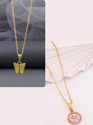 Dressberry Elegant new charms Set of 2 Necklace chain for Girls and Women Gold-plated Plated Brass Chain