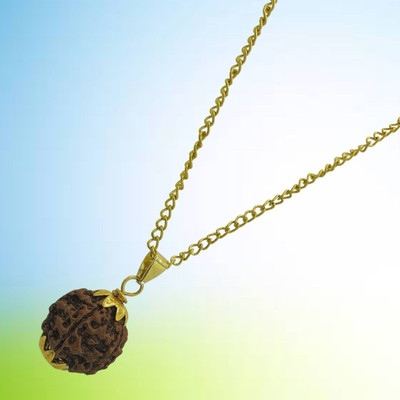 Kuttumb Gems & Jewels Purest Astrological Original Natural 5 Mukhi/five Faced Nepali Rudraksha Pendant Beads Gold-plated Plated Brass, Wood Necklace