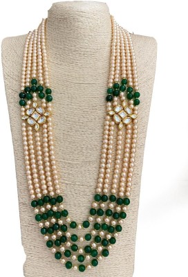 Sivori 4 Line Beaded Necklace Pearl and Jade - Beaded Necklace Chain for Women Pearl, Jade Gold-plated Plated Stone, Alloy Necklace