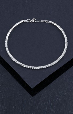 Vishal Creations Silver Plated Alloy Single line big Diamond Choker With Women & Girls Diamond Silver Plated Alloy Chain