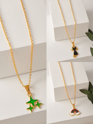 BRANDSOON Korean jewellery Gold Plated Pendant & chain for Girls/Women(3 Combo) Gold-plated Plated Brass Chain