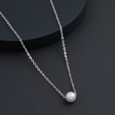 BOGHRA SALES Excellent Finished Silver Pearl Necklace Chain for Girls,Women Pearl Gold-plated Plated Crystal, Alloy Chain