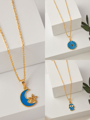 BRANDSOON jewellery Gold Plated Pendant & chain for Girls/Women(3 Combo) Gold-plated Plated Brass Chain