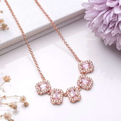 ZAVYA Elegance Rose Gold Plating Cubic Zirconia Sterling Silver Plated Sterling Silver Necklace