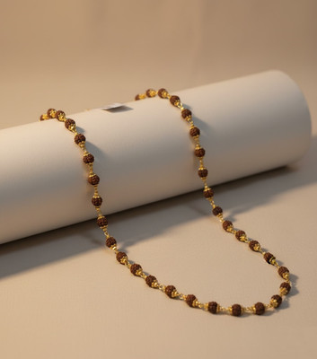 Ceylonmine01 Rudraksha Mala with Golden Caps 5mm Natural 54 Beads Ideal for Men & Women Beads Gold-plated Plated Rudraksha Chain