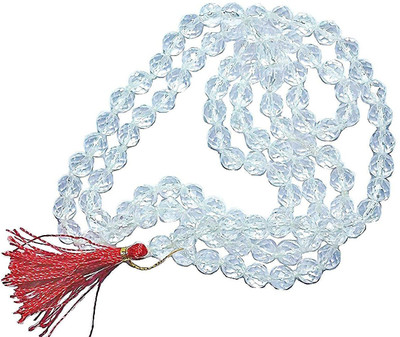 Firmus Sphatik Mala with Diamond Cut/Natural/Original(Size:7mm,Length:32IN,Beads:108+1) Brass Chain