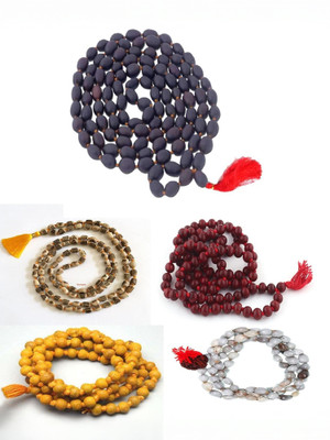 Firmus Natural 5 japa mala Combo of Vaijayanti/lal Chandan/tulsi/haldi & Kamal gatta Beads Fabric, Alloy Layered