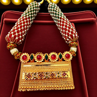 RAJASTHANI GAHANA Traditional Rajasthani Style Timaniya Jewellery Set For Women Girls Opal Gold-plated Plated Alloy Necklace Set
