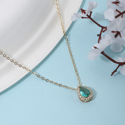 BISHTY Green stone Drop pendant Anti Tarnish Anti Allergic chain girls women Cubic Zirconia Gold-plated Plated Stainless Steel Chain Set