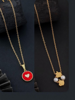 Dressberry SET OF 2 PENDANT CHAIN FOE GIRLS AND WOMEN Gold-plated Plated Brass Necklace Set