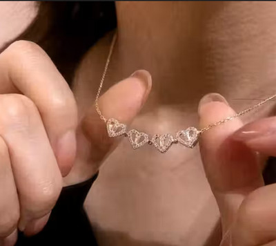 BRIGHTFRAME elegant rose gold necklaces, both designed with sparkling heart-shaped motifs-02 Gold-plated Plated Stainless Steel Necklace