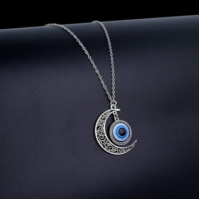 neze NZ 14 Exclusive Moon Evil Eye Silver Plated Pendant Necklace Silver Plated Alloy Chain