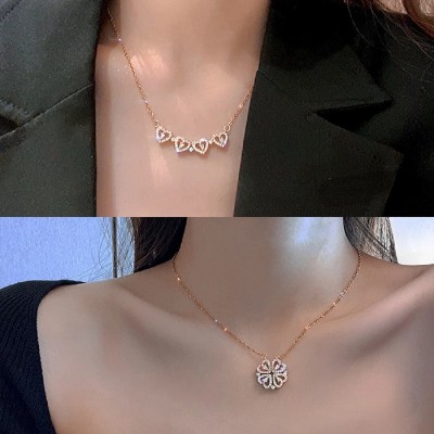 Royatto Luxury Magnetic Two-Wear Clavicle Chain Diamond Love Four-Leaf Clover XBV033 Diamond Brass Plated Copper Necklace