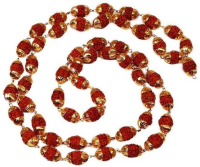 Devadidev Rudraksha Mala in Gold Plated Brass Cap (54+1 Beads) 5 Mukhi Panch Mukhi Mala Wood, Copper Chain