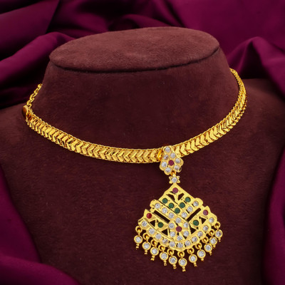 Pushp Creation 1 GRAM GOLD PLATED 24-INCH LONG CHAIN DOUBLE MOPU CHAIN PENDANT FOR WOMEN/GIRLS. Cubic Zirconia Gold-plated Plated Brass Necklace Set