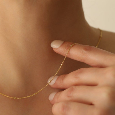 Vriva Jewels Dainty Satellite Chain Necklace, Curb Chain with Ball for Women Gold-plated Plated Alloy Necklace