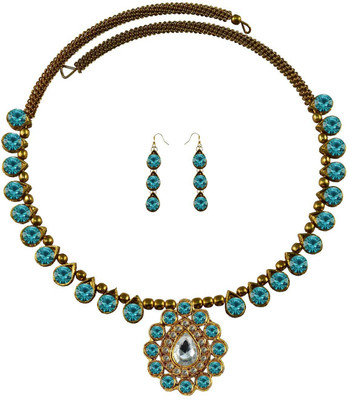 Vidhya Kangan Brass Gold-plated Turquoise Jewellery Set(Pack of 3)