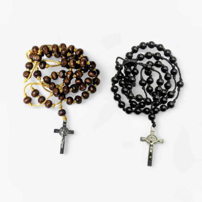 DIVINE Coffee Wood Brown and Black Beaded Christian Rosary- Japamala Prayer Chain Combo Plastic Chain