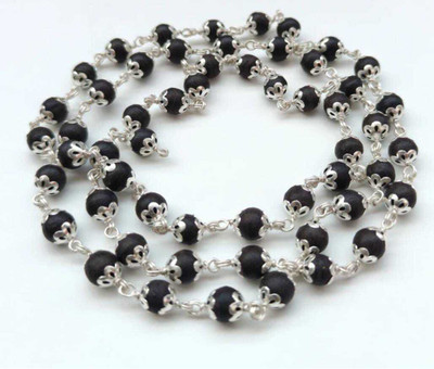 SINDURRI CREATION Karungali Malai 54+1 Beads Crafted with Germanv Silver - 8 mm, Govt Certified Agate Wood Necklace