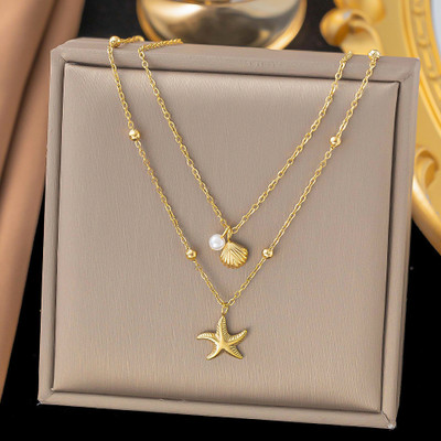 MYKI Starfish & Shell Layered Gold-Plated Necklace Gold-plated Plated Stainless Steel Necklace